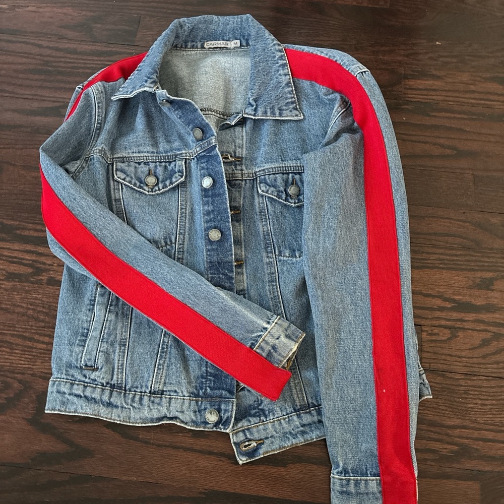 Womans Denim Jacket with Red Stripe